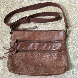 The Sak Brown Embossed Leather Crossbody Bag